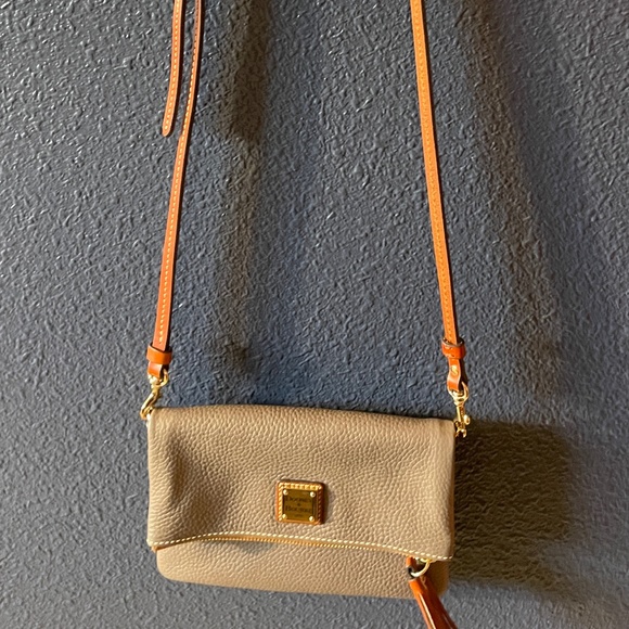 Dooney& Bourke Handbags - Dooney & Bourke Pebble Leather Crossbody Bag in Taupe with Orange Strap
